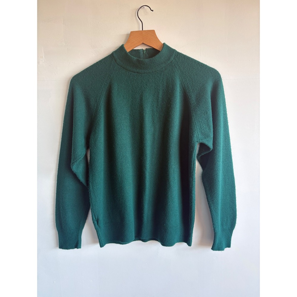 Vintage Green Mock Neck Knit Sweater S - Made in USA Grandmacore Dark Academia